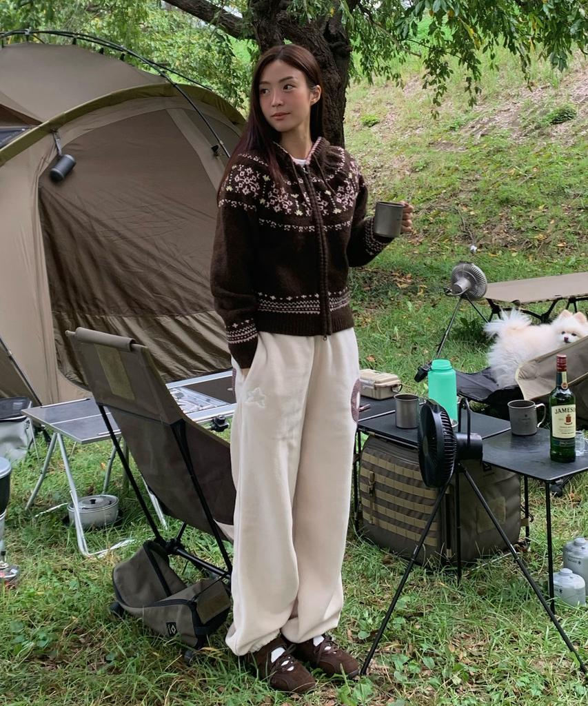 Cgp (Women) Nordic Pattern Hooded Knit Zip-Up_Brown
