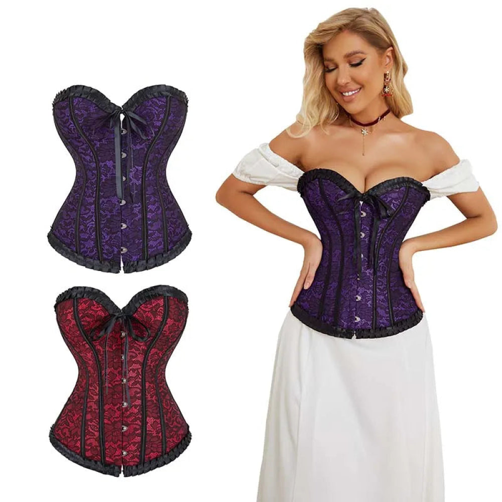 Floral Lace Up Overbust Corset For Mature Women Red 4Xl Corsets & Bustiers