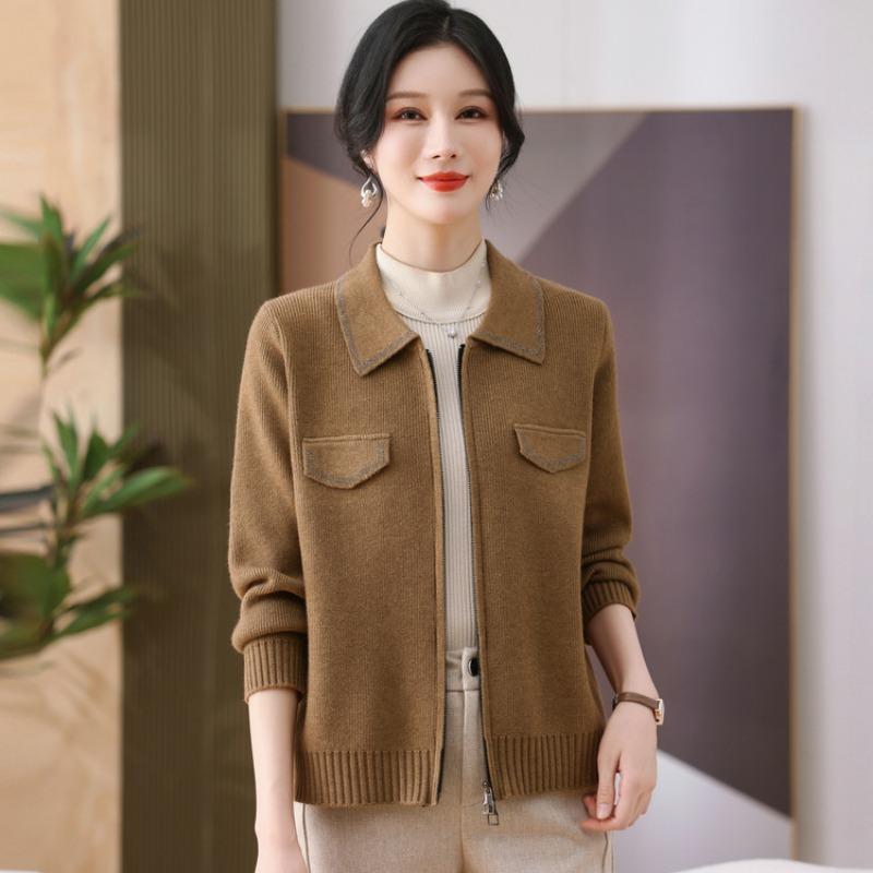 New Noble Sweater Women's Jacket Medium and Old Top Fashion Mom Lapel Knitted Sweater Cardigan Spring Clothing