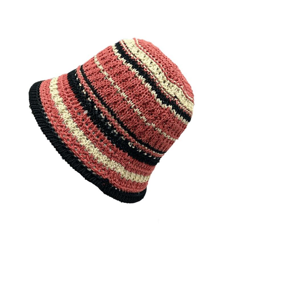 Colorful Knitted Bucket Hat Stripe Sun Protection Cap Elegant Sunshade Basin Cap  Women