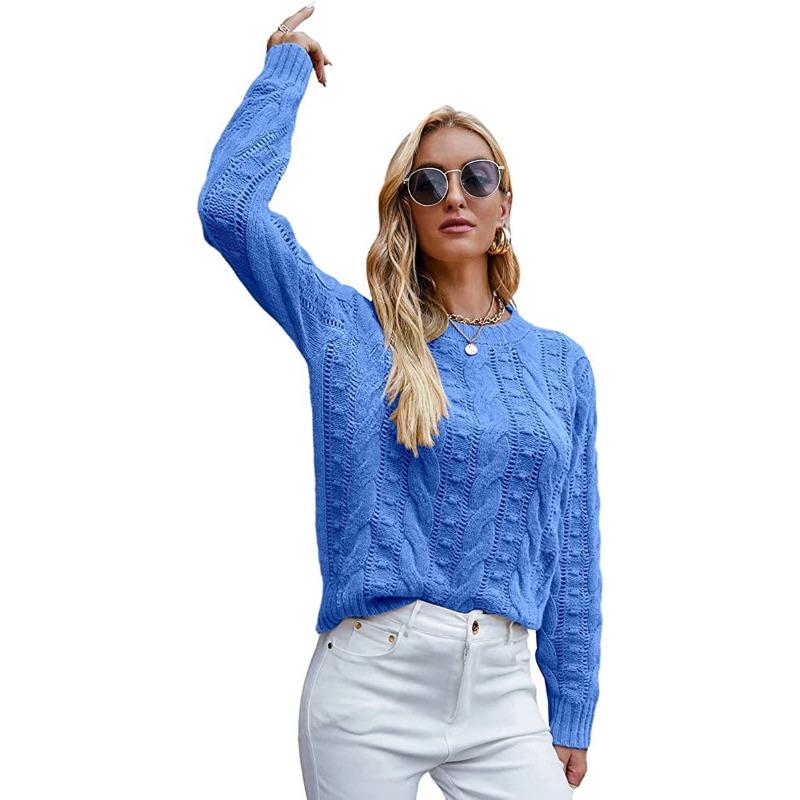 

Женский свитер с длинным рукавом из жареного теста и переплетениями XXL синий