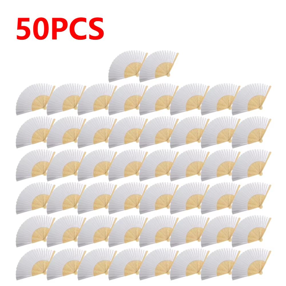50PCS-1 DIY Paper Bamboo Folding Fan Adults Children's Calligraphy Painting Practice Blank White Folding Fan Wedding Gifts