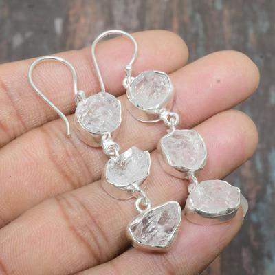Orecchini meravigliosi fatti a mano in argento sterling 925 con pietra preziosa grezza di quarzo cristallo