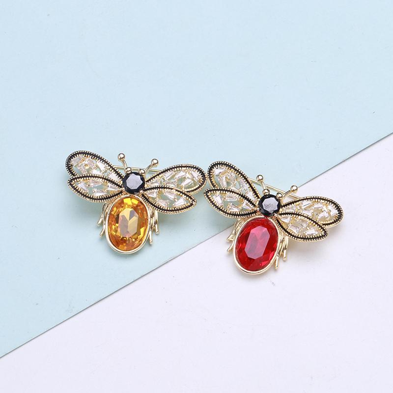 Blucome Big Crystal Bee Brooch Golden Openwork Wings Women Party Clothing Accessories Insect Beetle Brooches