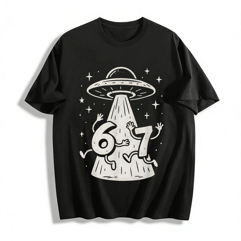 Funny Number 67 UFO Print Casual Top Pure cotton T-shirt XXS