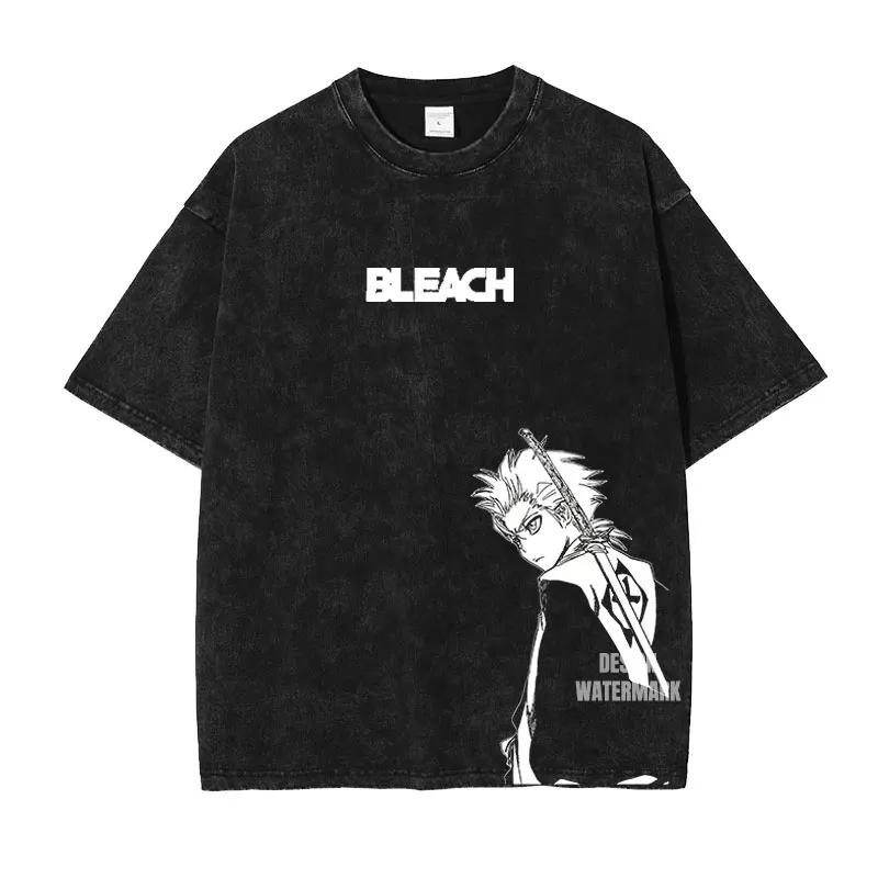 Anime B-Bleach T Shirts Vintage Washed Kurosaki Ichigo T-shirt Streetwear Manga Renji Zaraki Kenpachi Tops Tees Man