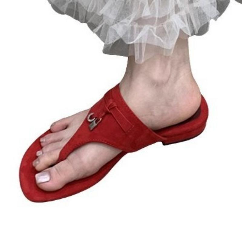 Beautiful Yellow Toe Thick Heel Flip-flops Female Summer Wear Fashionable Versatile Fairy Pinch Feet Low Heel Sandals