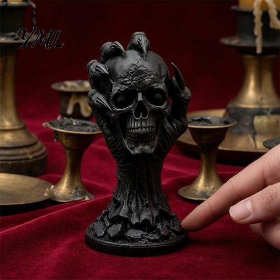 DIY Paintable Craft Kits 3D Printed Skull & Devil Hand Figurine, Realistic Holding Gothic Home Ornaments Statue, Desktop Ornament for Halloween