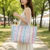 Gestreifte PVC-Streifen-Tragetasche Buchstabendruck Buchstabendrucke Handtaschen Einkaufstasche