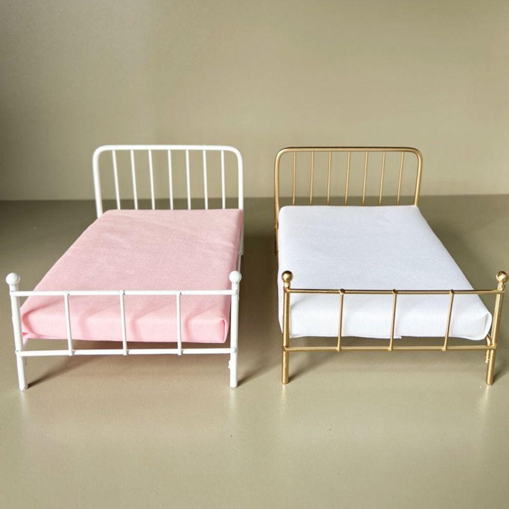 1:12 Scale Dollhouse Bed Bedroom Scene With Mattress Doll Bed Furniture Single Bed Play House Mini Bed Model