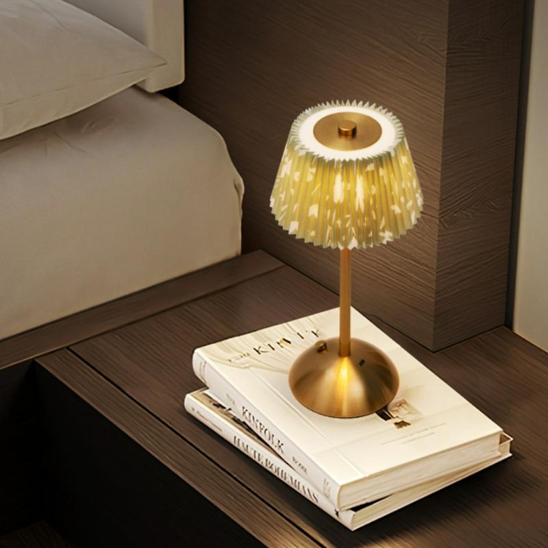 Metal Rechargeable Led Desk Lamp with Fabric Shade Wireless Dimmable Creative Mood Light Portable Touch Ambient Light for Living Room