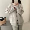 Large Solid Color V-neck Cardigan Autumn/winter Korean Loose and Versatile Casual Slimming Sweater Women's Top