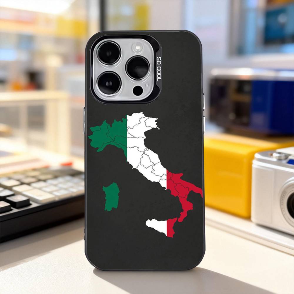 

Чехол для телефона с картой и флагом Италии для iPhone 17,16,15,14,13,12,11,Pro,XS,Max,Plus,Mini,SE4,E Черный Матовый Ударопрочный Чехол iPhone15plus