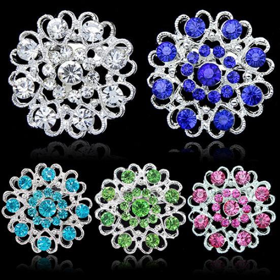 Rhinestone Kristal Broş Yaka Pin Gümüş Kaplama Çiçek Takı Oymak