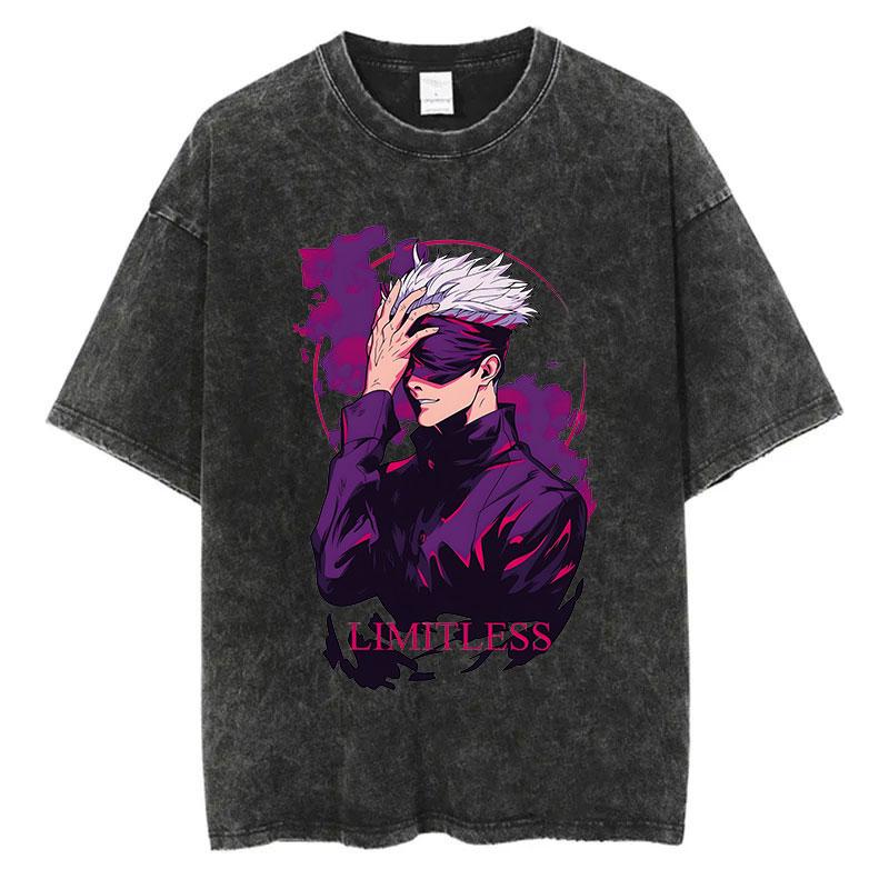 Anime Jujutsu Kaisen T-skjorter Vintage Vasket T-skjorte Harajuku Oversize Bomulls-T-skjorte Bomull Mote Streetwear Unisex Topp