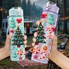 1PC Christmas Gnome Gift Festive Doodle Print 750ml Color Plastic Sports Water Bottle Leakproof Flip Straw Lid Suitable for Sports Office Home Use