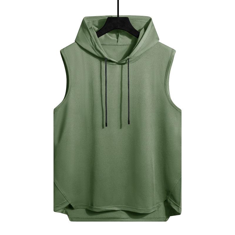 Felpa con Cappuccio Canottiera Monocolore Asciugatura Rapida Senza Maniche Coulisse Orlo Irregolare Casual Abbigliamento Palestra Maglietta