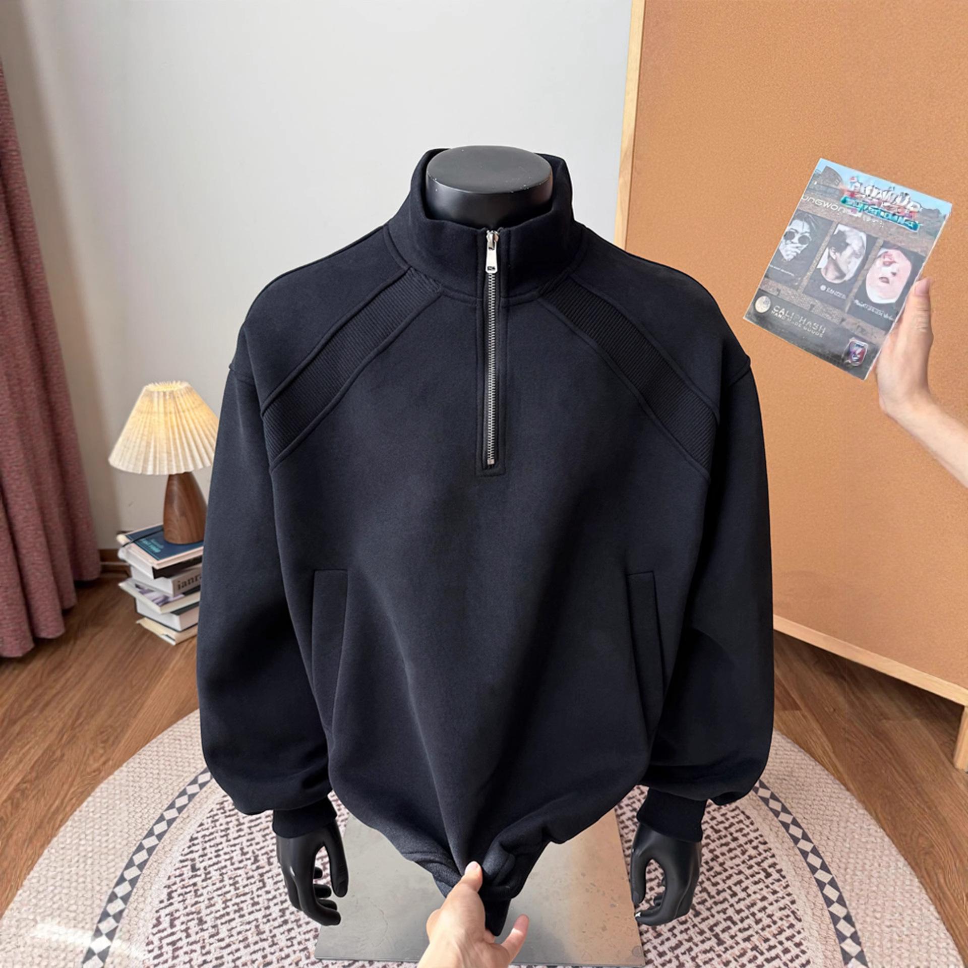 

Half Zipper Sweatshirt Men s Autumn Retro Stand Collar Athletic Activities Jacket High Quality Durable Construction Practical Daily Use M чёрный