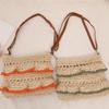 IELGY Crossbody Lace Straw Bag, Lotus Leaf Color Woven Bag, Seaside Beach Vacation Bag