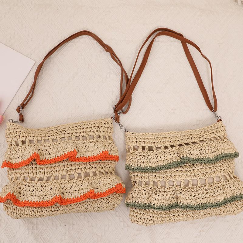 IELGY Crossbody Lace Straw Bag, Lotus Leaf Color Woven Bag, Seaside Beach Vacation Bag