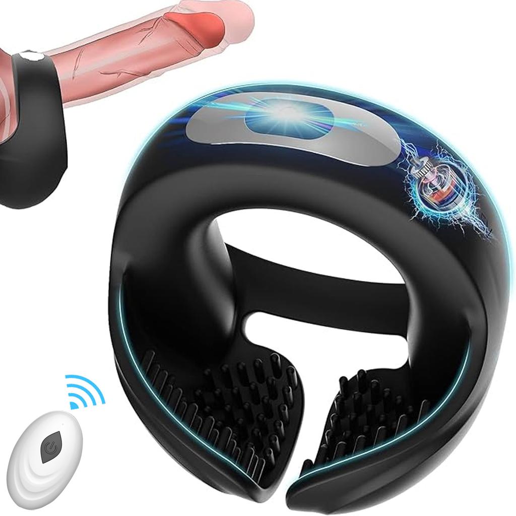 Vibrating Penis Ring with 2 Motors, Stretchable Silicone Cock Ring with 10 Vibration Modes for Penis Testicles Stimulation,Sex Toy for Men