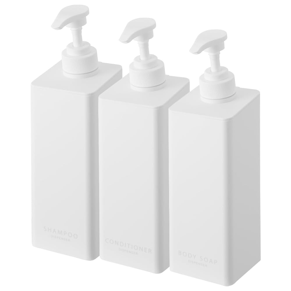Yamazaki Tower Magnetic Dispenser with Ample Body Soap of Floating Refillable 1536 Detergent, Shampoo, Conditioner, (Set 3), Storage, Bottle, White,