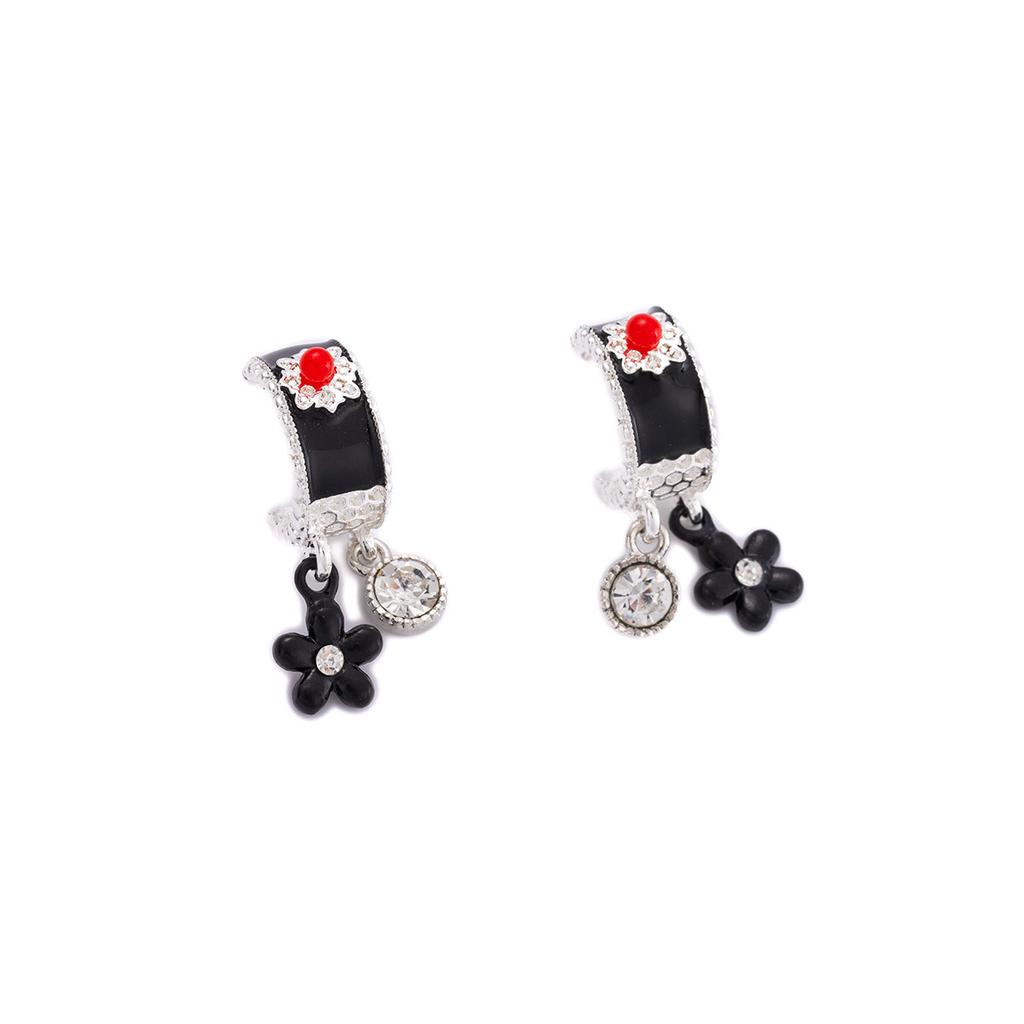 Diamond Flower C-Shaped Pendant Female Personality French Retro Court Style Light Luxury Fashion High-End Earrings