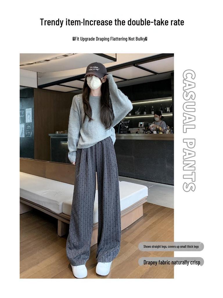 Women's Polka Dot Wide-Leg Pants - High Waist, Loose Fit, Floor-Length, 2025 Spring/Autumn Collection.