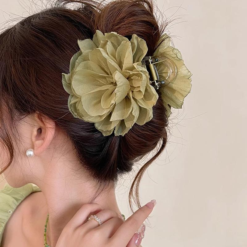 Super Fairy Mesh Flower Gripper Women New High-end Shark Clip Back Hair Simple Elegant Headwear