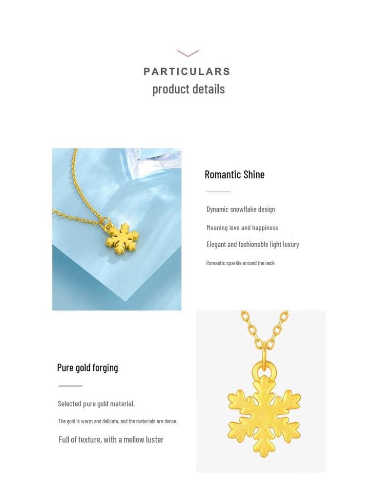 Shuibei 999 Gold Snowflake Pendant: 5D Hard Gold Craft Christmas/New Year Gift for Her