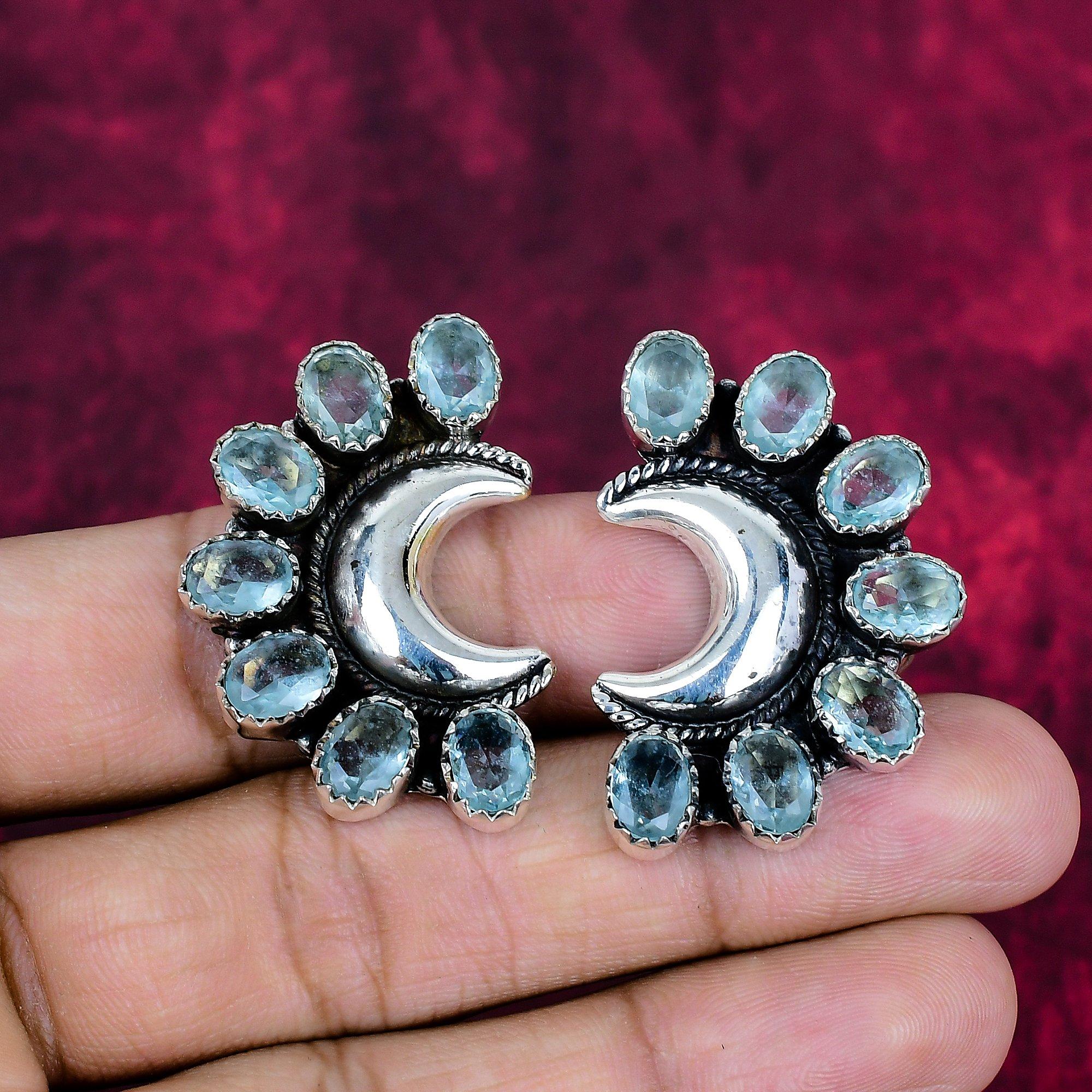 

Серьги с голубым топазом, ювелирные изделия из цельного серебра 925 пробы с драгоценными камнями, серьги ручной работы, на День благодарения 1.38 Inches синий