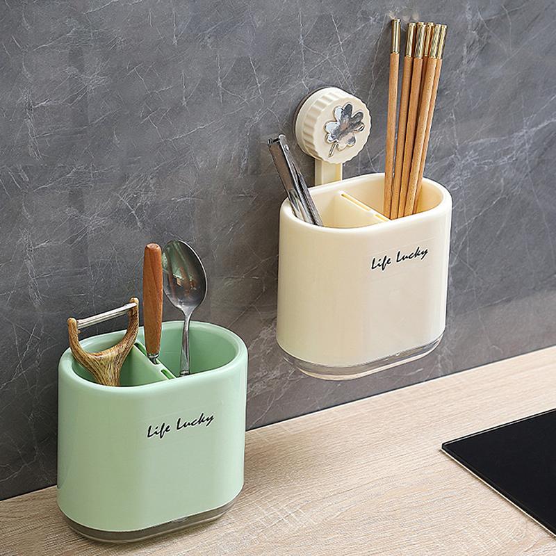 Creative Suction Cup Chopstick Tube Multifunctional Punch-free Strong Wall Drainage Ventilation Kitchen Chopsticks Household Sto