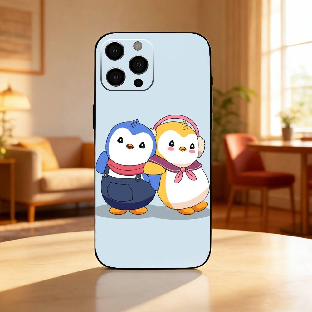 Cute Pudgy Penguin Phone Case For iPhone17,16,15,14,13,12 Plus,Max Soft Silicone Black Cover