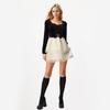 Spring Solid Color Patchwork Long Sleeve Mesh Bow Embellished Dress