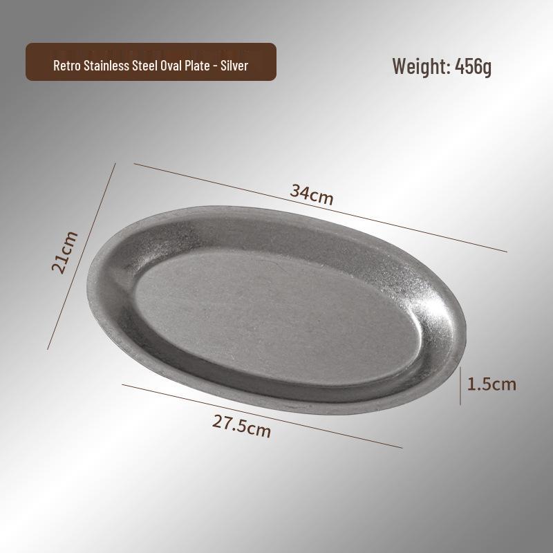 Retro Stainless Steel Oval Dessert and Fish Tray for Barbecue & Coffee Shops