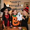 Halloween Birthday Party Decorations - Black Glitter Happy Birthday Banner with Black Heart Skull Garland