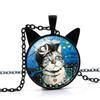 Van Gogh Starry Sky Starry Night Kitten Necklace Women's Versatile Black Cat Ear Pendant European and American