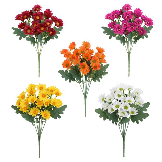 20Pcs Artificial Chrysanthemum 20 Head UV Resistant Fake Silk Flower with Green Leaves Autumn Indoor Outdoor Garden Table Centerpiece Faux Bloom