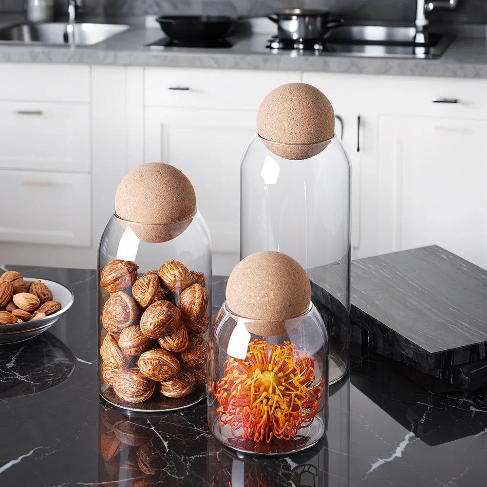 Modern Glass Coffee Bean and Tea Storage Jar with Cork Stopper