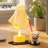3D Printed Home Decor Halloween Ghost Walking Dog Figurine, Cute Spooky Statue with Modern Bedroom Shelf LED Candle, Tabletop Ornament for Holiday