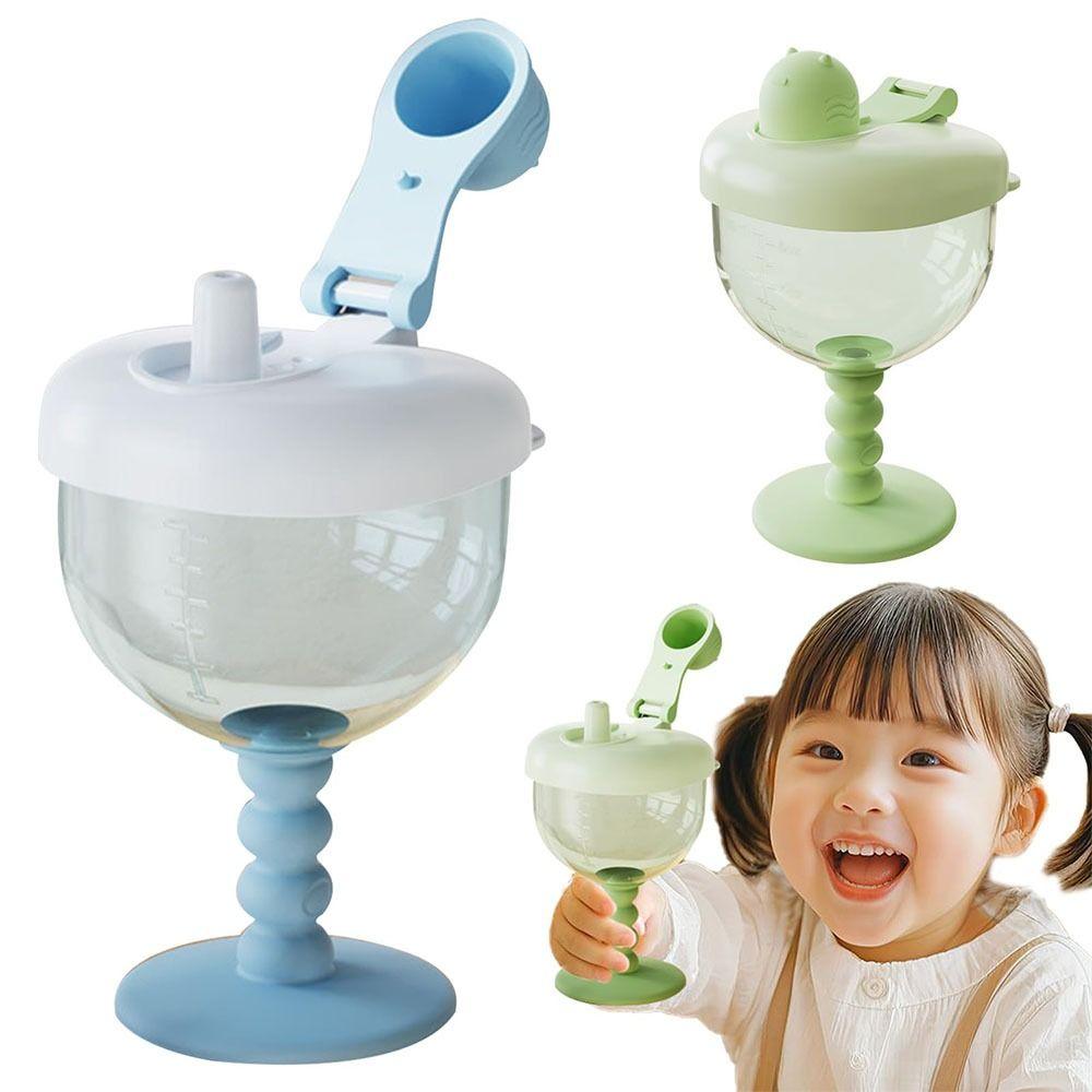 Cute No-Spill Goblet Cup with Lid Plastic Sippy Cup with Measuring Marks Drinking Cup for Toddlers