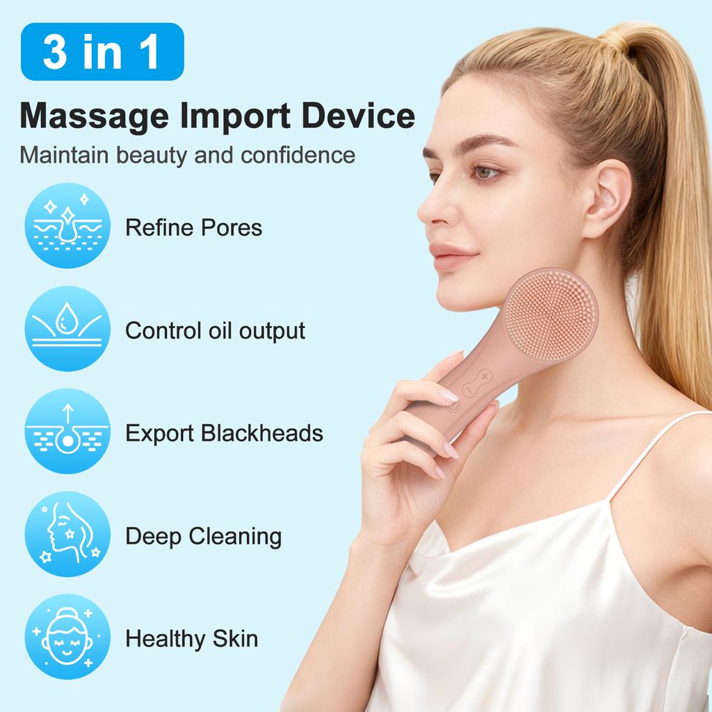 Silicone Facial Cleansing Brush 6 Gears 2 Modes Microcomputer Constant Temp Hot Compress Ultrasonic USB Portable Commercial Use