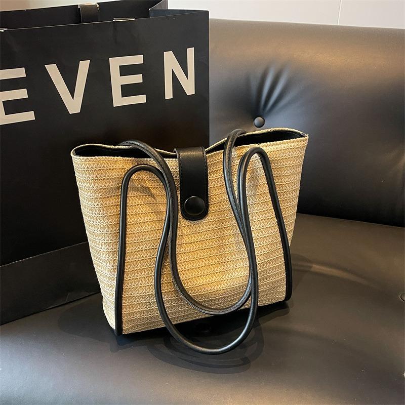 New retro woven straw bag women's large-capacity shoulder bag casual commuter bag temperament simple tote women's bag