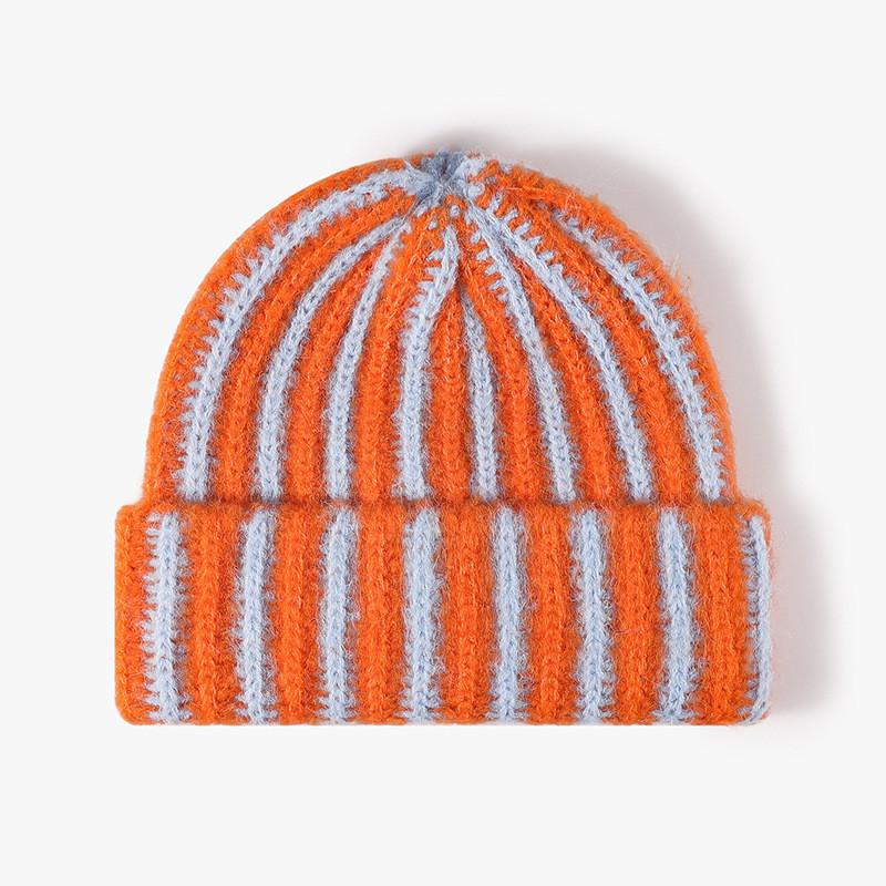 Korean Style Color Block Double Layer Knitted Hat For Winter Warmth And Fashion