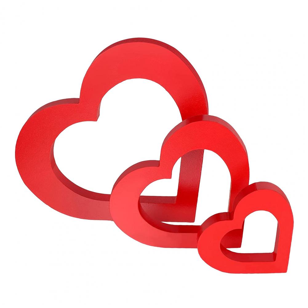 4 Pcs Wooden Heart Shape Table Signs Valentine's Day Red Pink Love Heart Tabletop Centerpiece for Home Decor