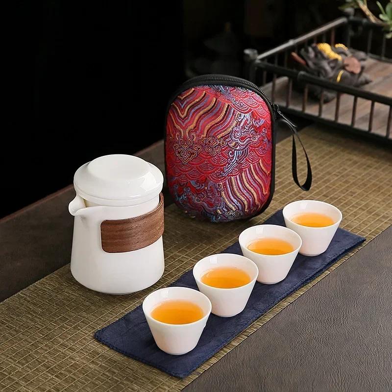 Portable Travel Tea Set Ceramic Tea Set Sharing Cup Teapot Simple Anti-scalding Mutton Fat Jade White Porcelain Kung Fu Tea Set