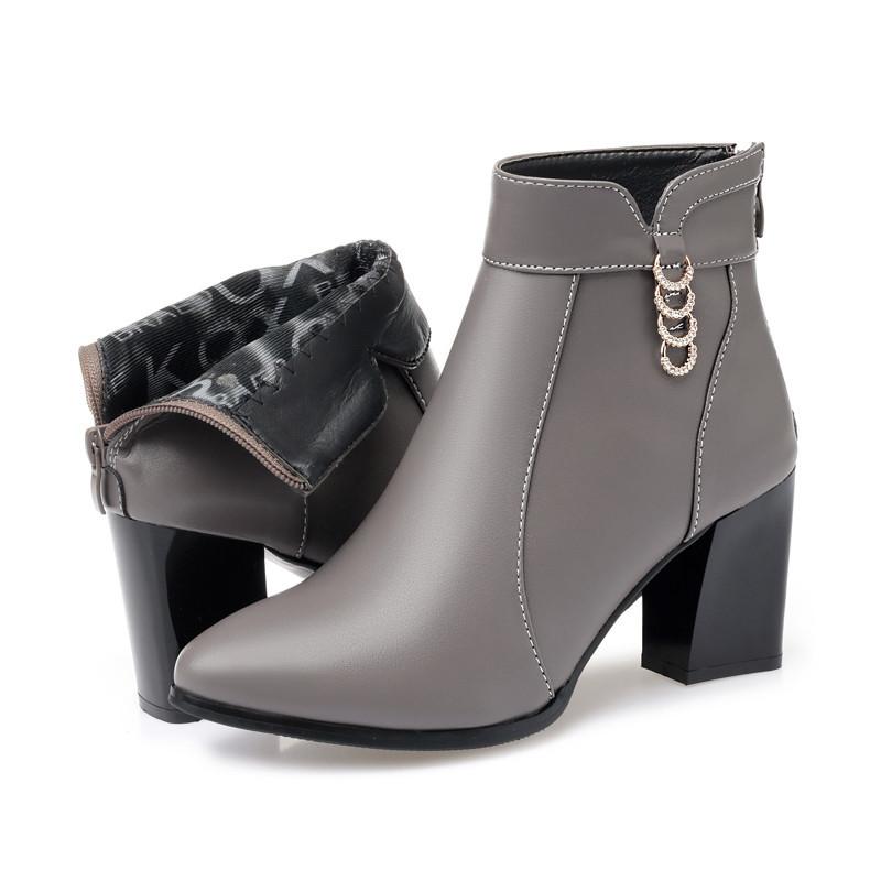 Women Ankle Boots GenuineLeather Women's Fashion Boots Red Pointed Rhinestone High-heeled Winter Wedding Boot