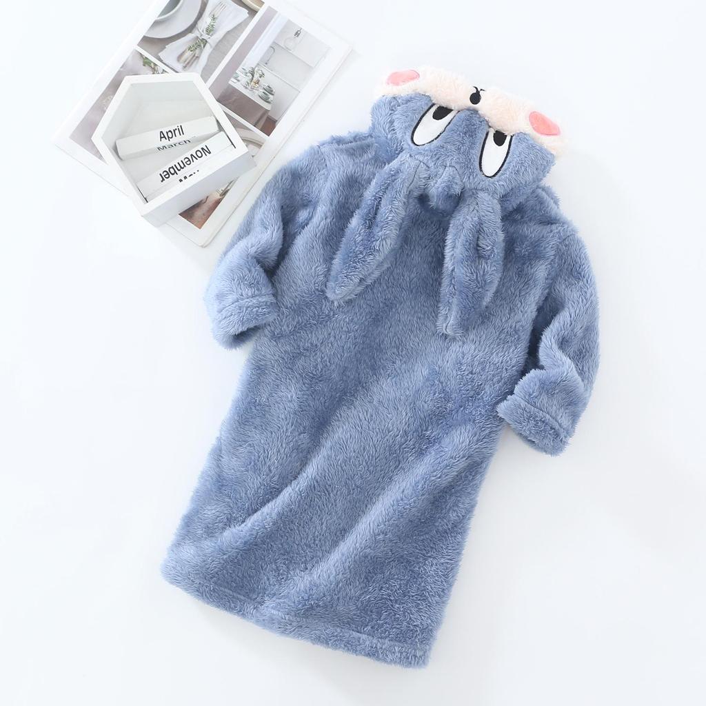 Children's Plush Cartoon Bathrobe - Boys' & Girls' Double-Sided Fleece Pajamas for Autumn/Winter