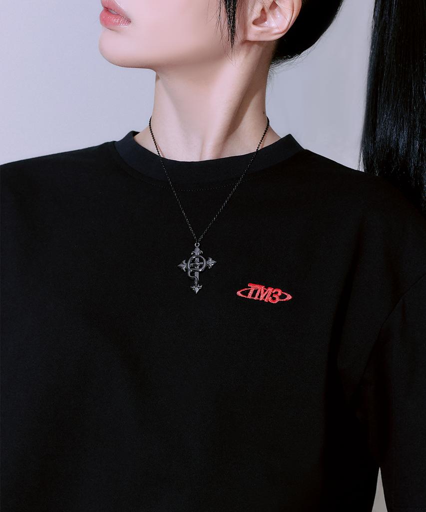 Tiemsseuli Ghost Red Dragon Embroidered Dragon Pattern Oversized T-Shirt (Back Embroidery/Unisex)