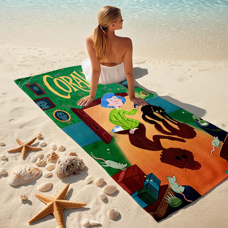 Coraline Cartoon Soft Beach Towel Outdoor Vacation Beach Towel Outdoor Absorbent Bath Towel Blanket Beach Towel Soft Outdoor Camping